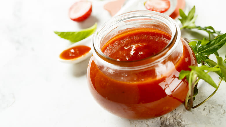 Strawberry ketchup in jar