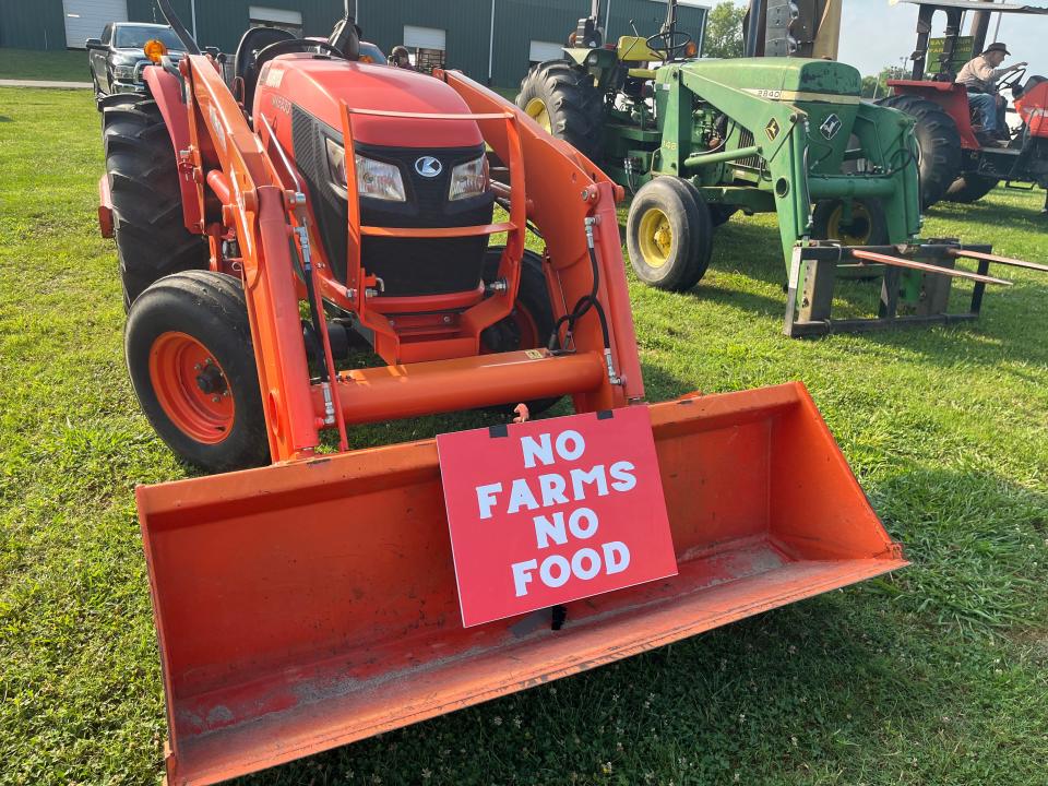 A tractor parked that was part of a parade to protest an industrial park plan proposed in rural eastern Wilson County.