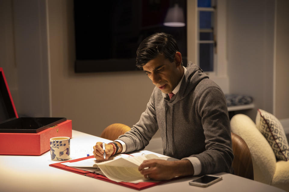 Chancellor Rishi Sunak prepares for his spending review in photos released by the Treasury. Photo: HM Treasury/Simon Walker