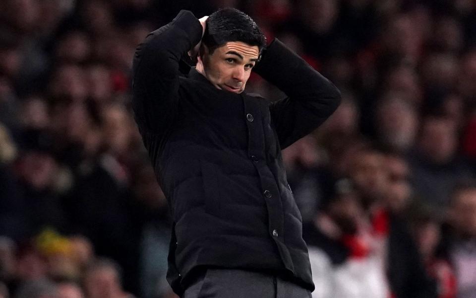 Arsenal manager Mikel Arteta reacts on the touchline during the Premier League match at the Emirates Stadium - John Walton/PA Wire