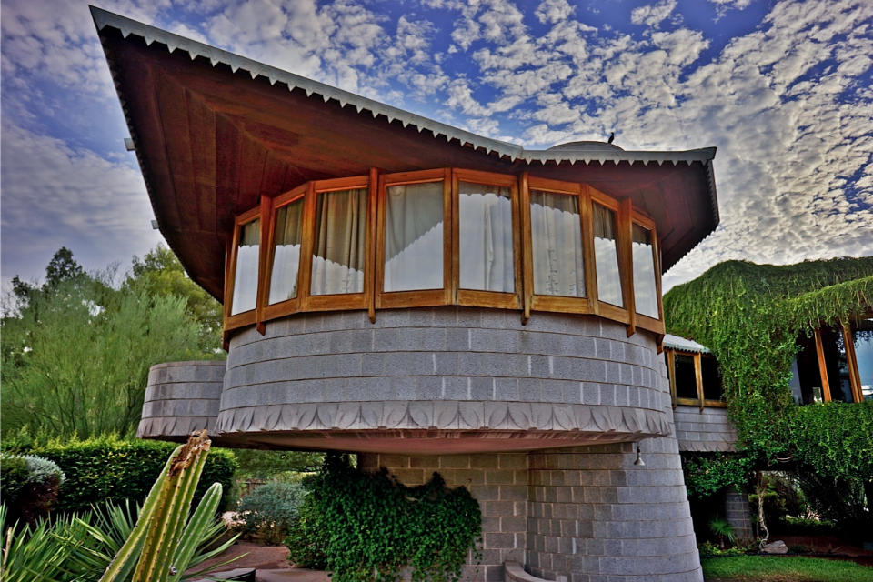 This undated image provided by the Frank Lloyd Wright Building Conservancy shows the home that Wright, the famous architect, built for his son in Phoenix, Ariz.. The city council is considering granting the house landmark designation to temporarily protect it from being torn down by the developer who currently owns it. In the meantime, along with other historic homes on self-guided tours, it’s one of a number of free things to see and do in Phoenix. (AP Photo/Frank Lloyd Wright Building Conservancy, Scott Jarson, azarchitecture.com)