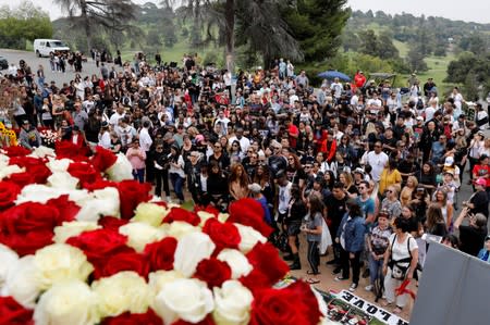 Fans gather at Forest Lawn Cemetery ten years after the death of child star turned King of Pop, Michael Jackson, in Glendale, California