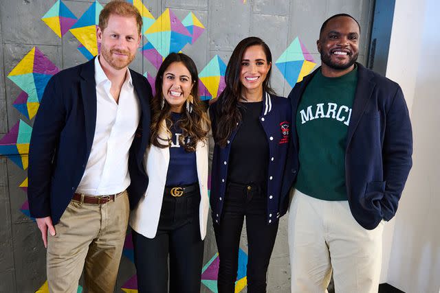 <p>Lee Morgan for The Archewell Foundation</p> Prince Harry and Meghan Markle visit The Marcy Lab School in Brooklyn on Oct. 10.