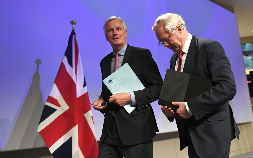 Michel Barnier, the EU's chief negotiator, with David Davis, the Brexit secretary - Credit:  EMMANUEL DUNAND/AFP