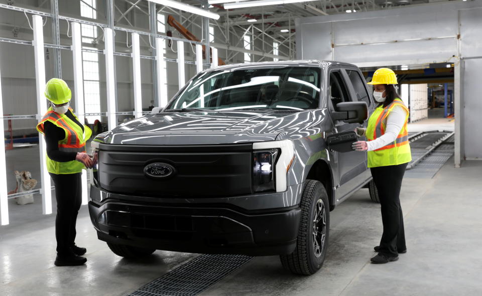 A Ford Motors pre-production all-electric F-150 Lightning truck prototype is seen at the Rouge Electric Vehicle Center in the Rouge Complex in Dearborn, Michigan, U.S. September 16, 2021   REUTERS/Rebecca Cook