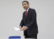 Nissan Motor Co. Chief Executive Hiroto Saikawa attends a press conference in Yokohama, near Tokyo Monday, Dec. 17, 2018. Nissan's board met Monday but failed to pick a new chairman to replace Carlos Ghosn, arrested last month on charges of violating financial regulations, saying more discussion was needed. (AP Photo/Koji Sasahara)