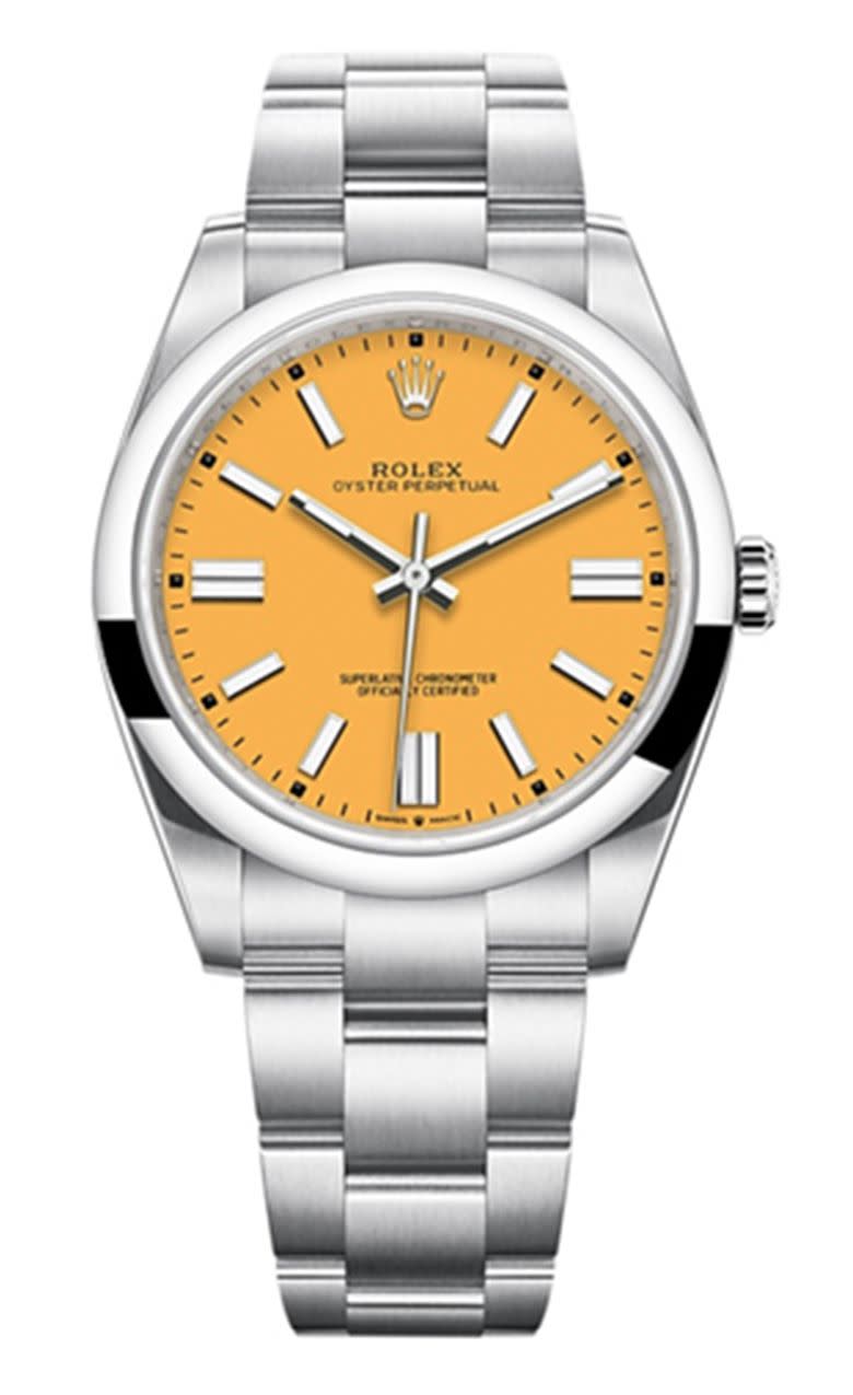 <p>Oyster Perpetual 36</p><p><a class="link " href="https://www.rolex.com/watches/oyster-perpetual/m126000-0004.html" rel="nofollow noopener" target="_blank" data-ylk="slk:SHOP;elm:context_link;itc:0;sec:content-canvas">SHOP</a></p><p>A Rolex on the wrist is a serious investment. And thus, a serious watch. Though for all the commanding Wall Street presence of a big Day-Date, the industry's biggest marque is releasing watches that are a bit fun, a little bit more playful – watches just like the new Oyster Perpetual 36.</p><p><a href="https://www.esquire.com/uk/watches/a33857746/new-rolex-watches-2020/" rel="nofollow noopener" target="_blank" data-ylk="slk:Quietly released just a few months ago;elm:context_link;itc:0;sec:content-canvas" class="link ">Quietly released just a few months ago</a>, a tangerine dial on stainless steel is the off-duty Rolex collectors have long dreamt about, and better yet, it's no solo act: the Oyster Perpetual 36 sits within a larger collection of five watches in shades of candyfloss pink, forest green, sky blue and blood red. </p><p>£4,450; <a href="https://www.rolex.com/watches/oyster-perpetual/m126000-0004.html" rel="nofollow noopener" target="_blank" data-ylk="slk:rolex.com;elm:context_link;itc:0;sec:content-canvas" class="link ">rolex.com</a></p>
