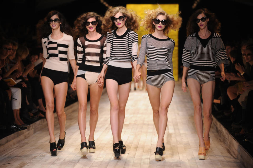 Models in the spring 2011 Sonia Rykiel show in Paris wear versions of the designer’s iconic “poor-boy” sweater. 