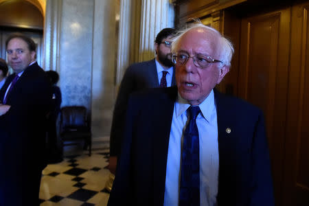 2020 Democratic presidential candidate Bernie Sanders (I-VT) departs after a vote attempting to override U.S. President Donald Trump's veto of the resolution demanding an end to support of Saudi Arabia's war in Yemen failed, in Washington, D.C., U.S., May 2, 2019. REUTERS/Clodagh Kilcoyne