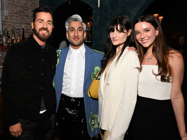 <p>Slaven Vlasic/Getty</p> Justin Theroux, Tan France, Louisa Jacobson and Nicole Brydon Bloom attend the 'Next In Fashion' Tastemaker Event in 2023