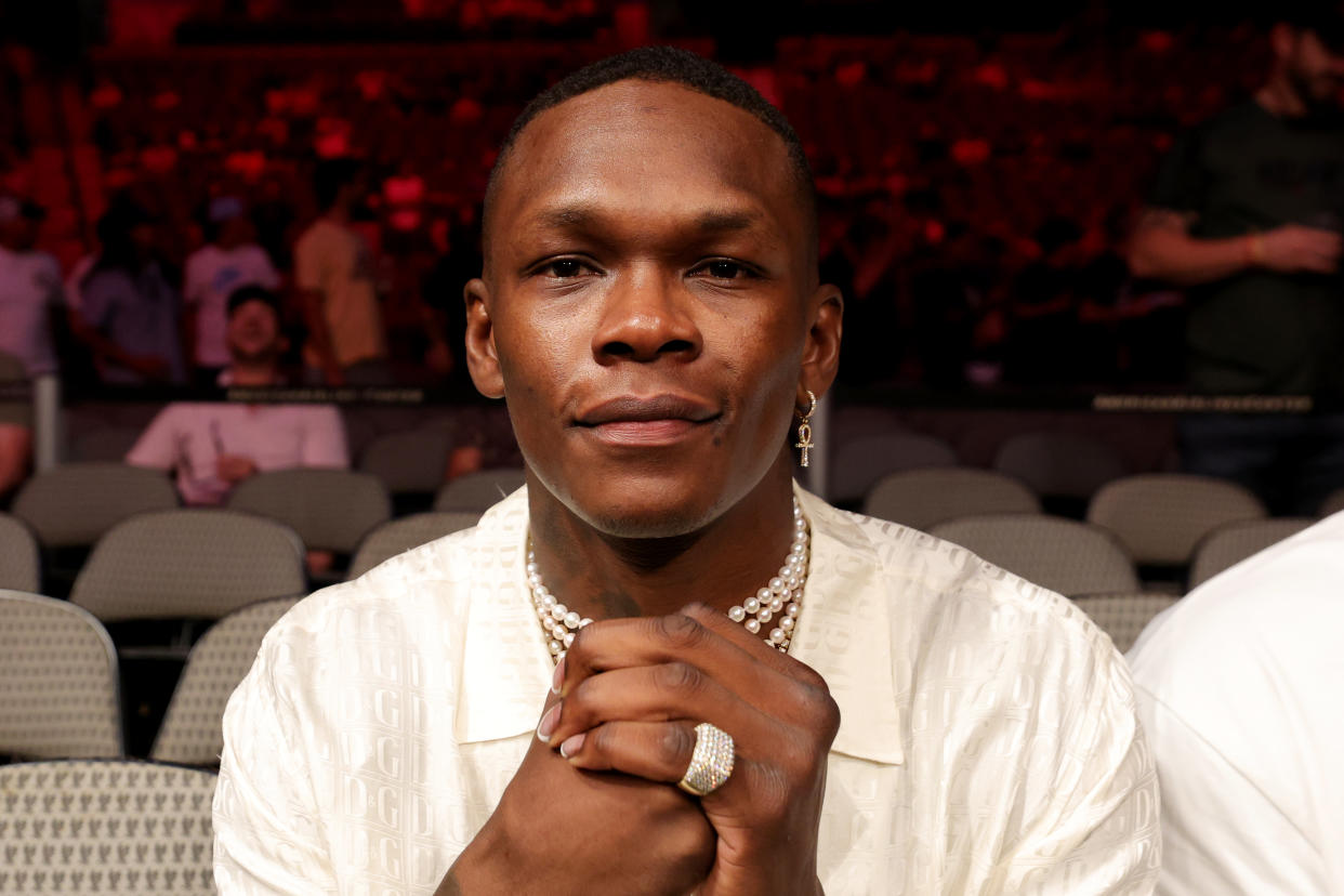 DALLAS, TEXAS - JULY 30: Israel Adesanya of Nigeria attends UFC 277 at American Airlines Center on July 30, 2022 in Dallas, Texas. (Photo by Carmen Mandato/Getty Images)
