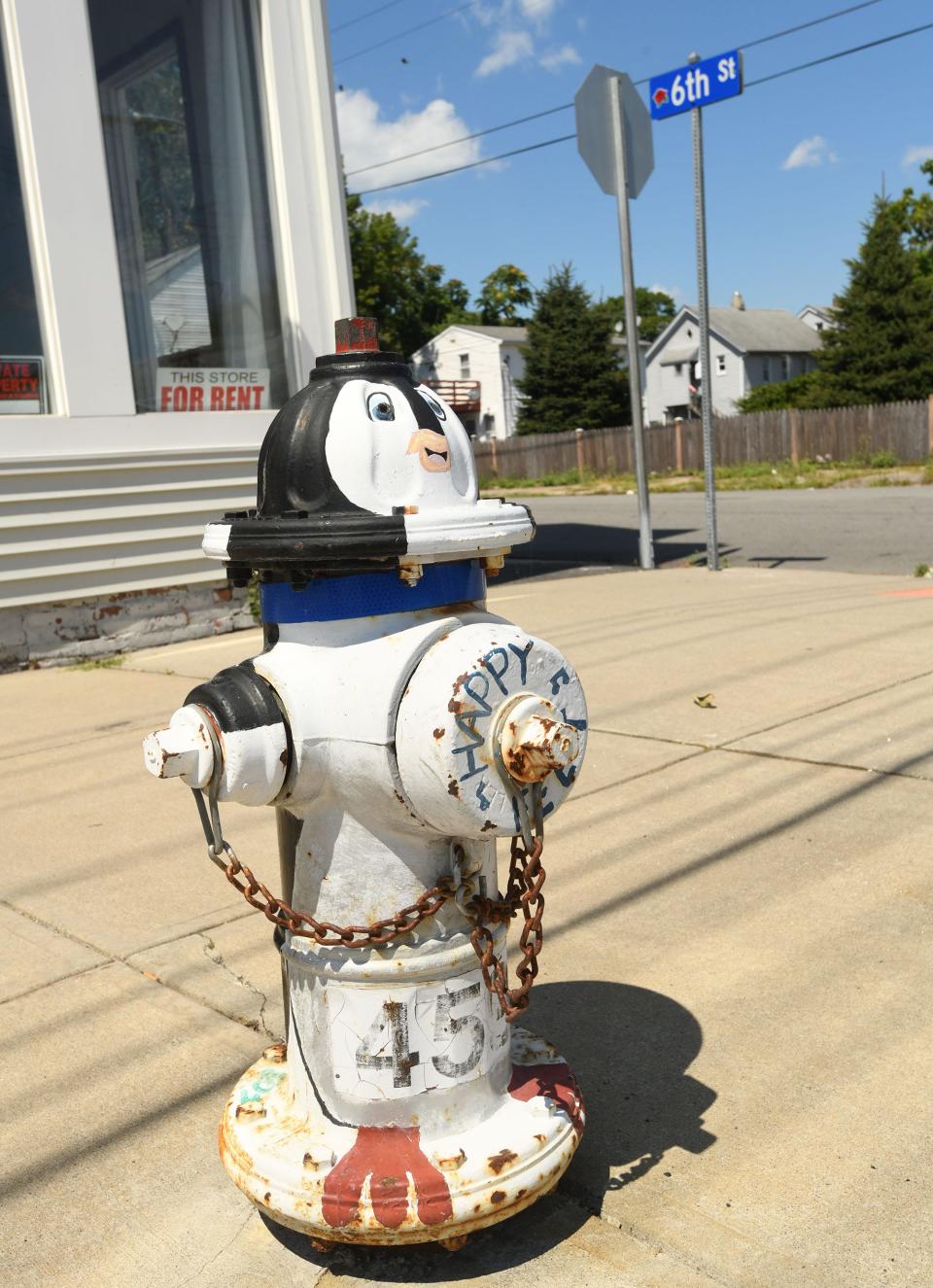 A decorated fire hydrant on North Main Street near Sixth Street in the Greeneville section of Norwich.