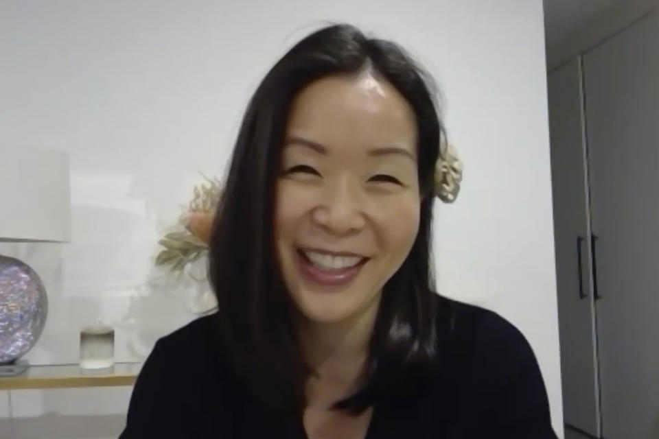 In this frame grab from video, Joo-Rei Mathieson speaks during an interview on May 31, 2022. Mathieson was one of the lucky kids, escaping a brutal South Korean facility where thousands of children and adults, mostly grabbed off the streets, were enslaved and often killed, raped and beaten in the 1970s and 1980s. (AP Photo)