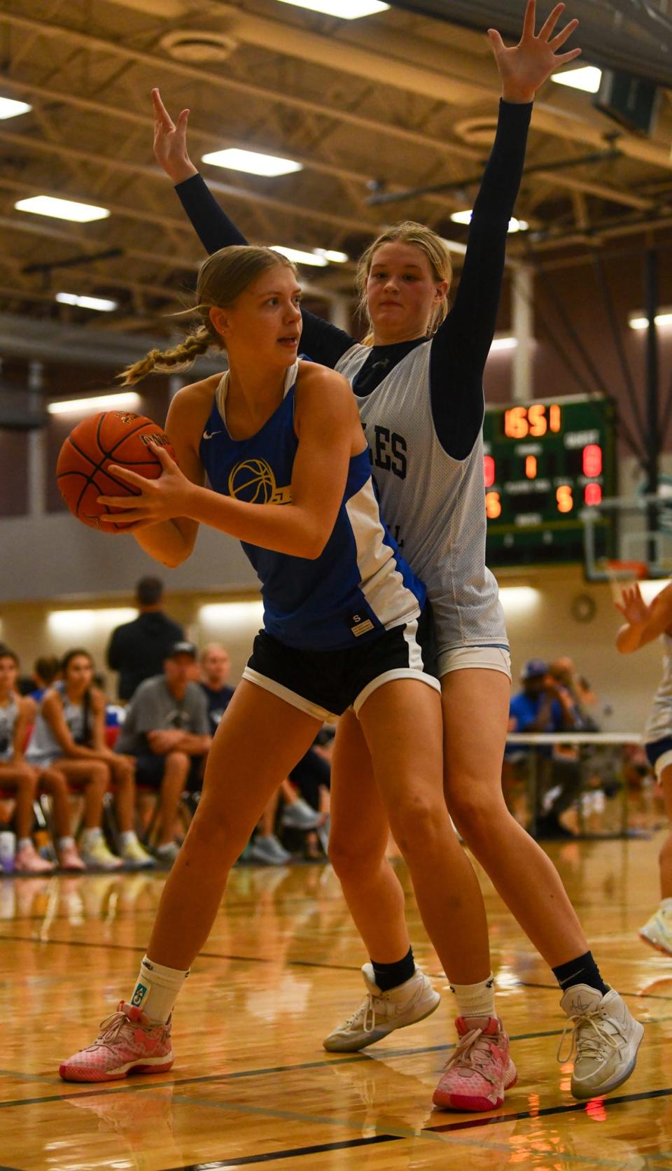 St. Cloud Cathedral's Ellie Voth looks for a pass Tuesday in the St. Cloud Breakdown tournament at the Whitney Senior Center.