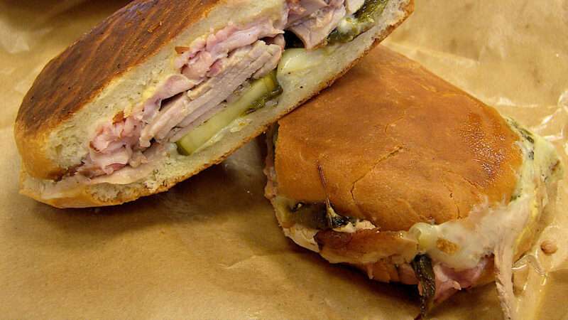 A Cuban sandwich cut in half