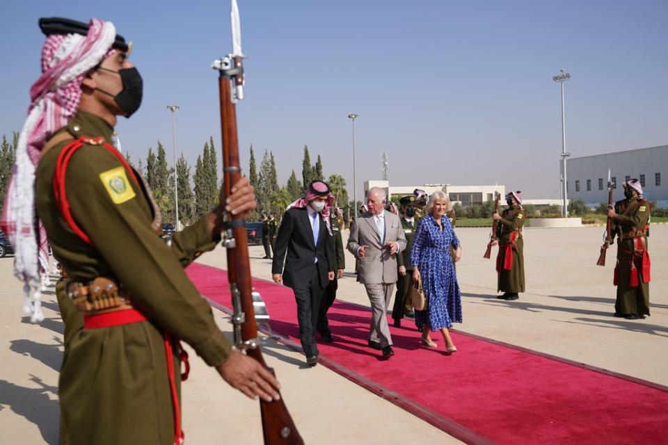The royal couple received a guard of honour as they left Jordan (Joe Giddens/PA) (PA Wire)