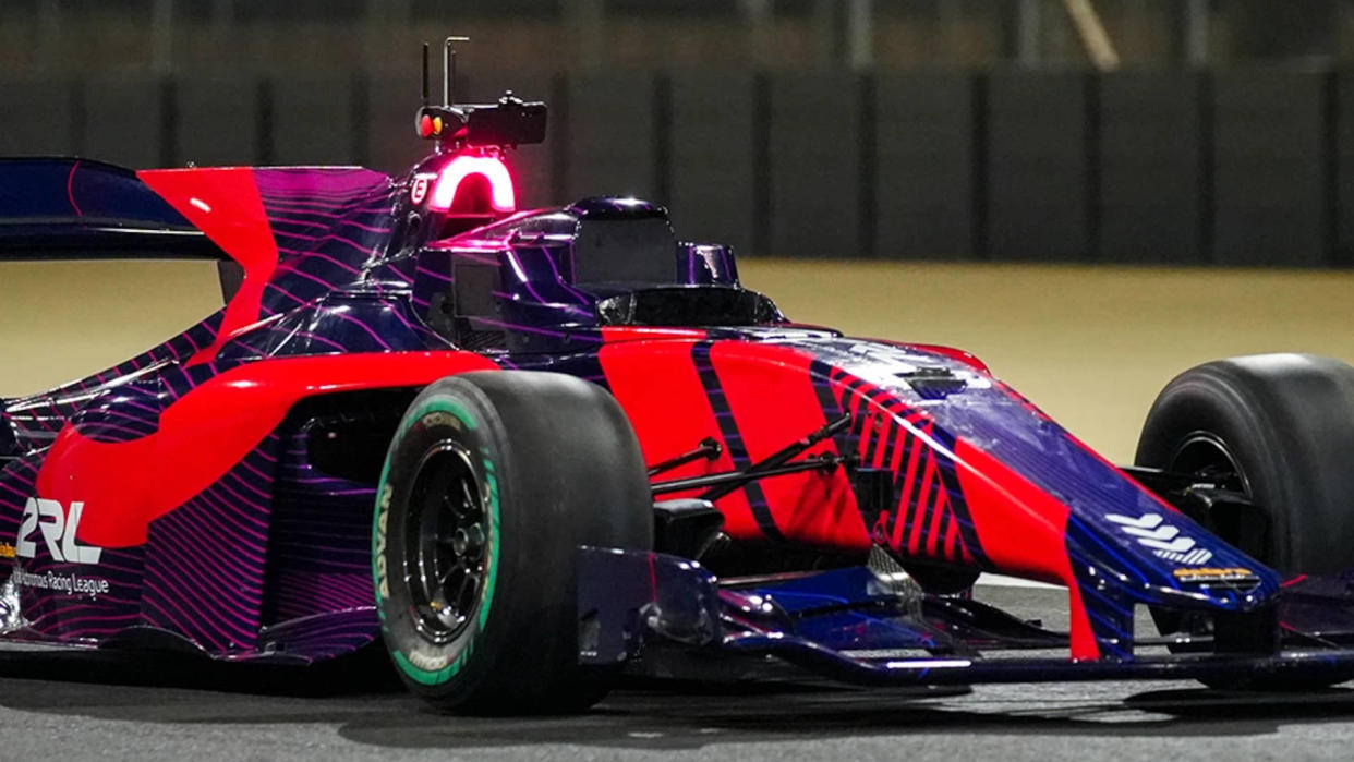  A photo of an autonomous driven racing car, in the Abu Dhabi Autonomous Racing League. 