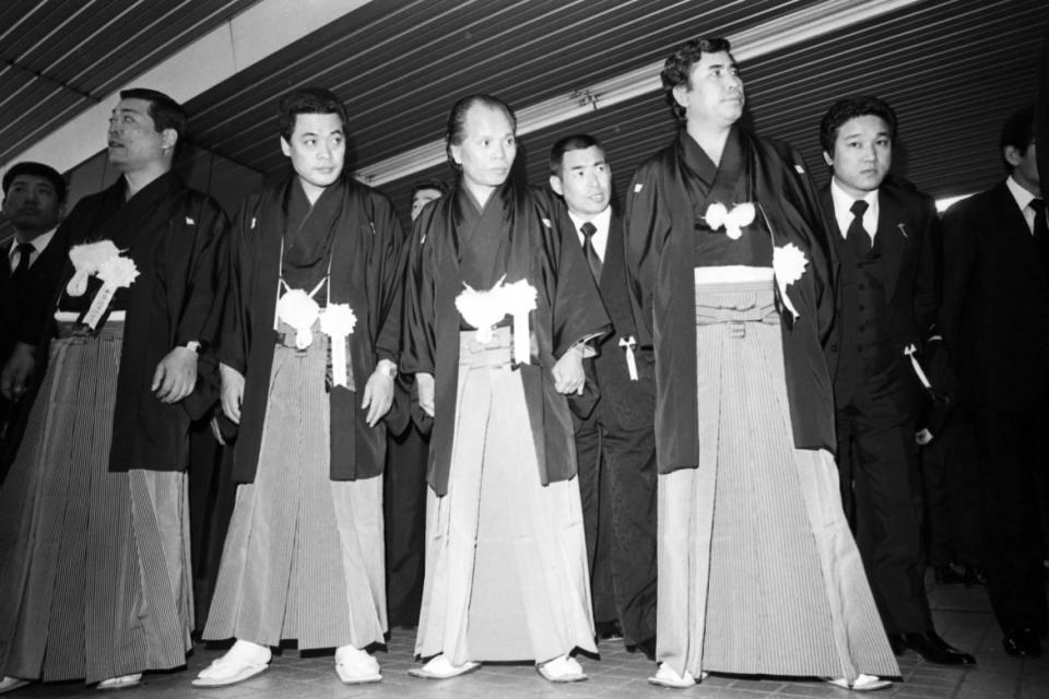 <div class="inline-image__title">1082329074</div> <div class="inline-image__caption"><p>Yakuza members gather to attend the funeral for 'Yamaguchi-Gumi' leader Kazuo Taoka on October 25, 1981 in Kobe, Hyogo, Japan. </p></div> <div class="inline-image__credit">The Asahi Shimbun</div>