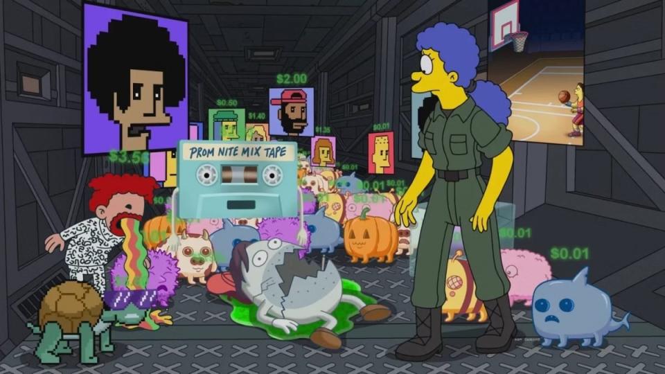 Marge standing before a bunch of cyber objects on The Simpsons: Treehouse of Horror XXXIV