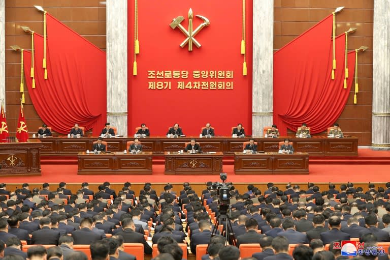 In a speech at the end of the party meeting, Kim Jong Un acknowledged the 'harsh situation' facing North Korea (AFP/STR)
