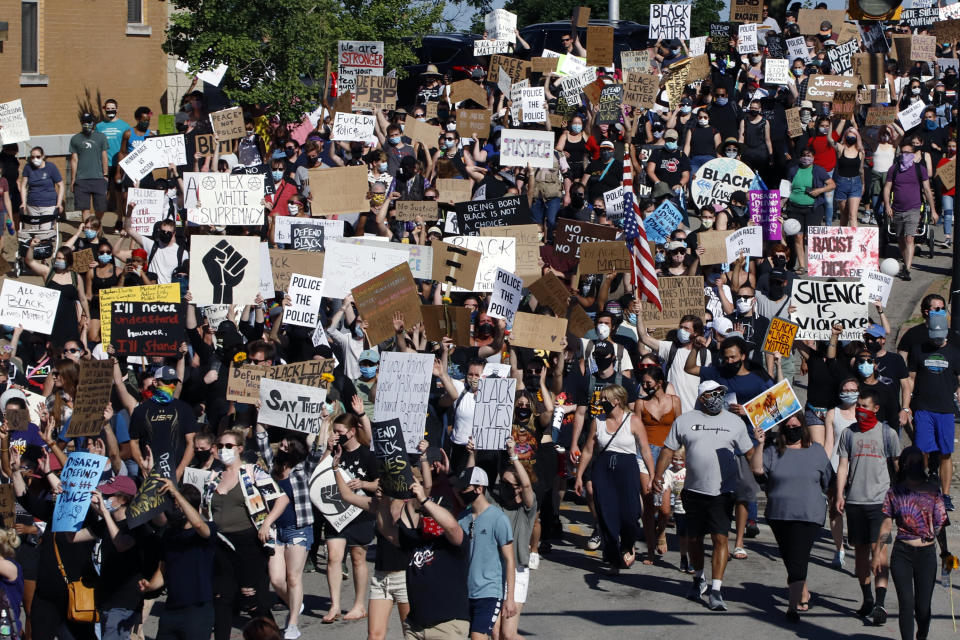 Protesters participating in a Black Lives Matter rally march to Downtown Pittsburgh from Mount Washington on June 7 to protest the death of George Floyd. (Photo: ASSOCIATED PRESS)