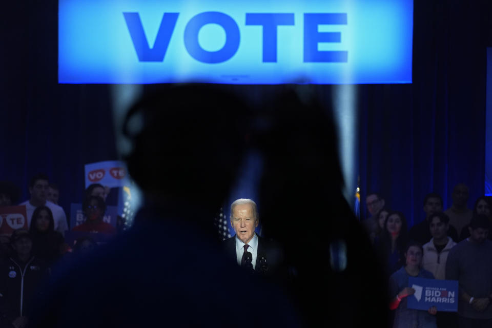 President Joe Biden speaks at a campaign event Sunday, Feb. 4, 2024, in North Las Vegas, Nev. (AP Photo/John Locher)