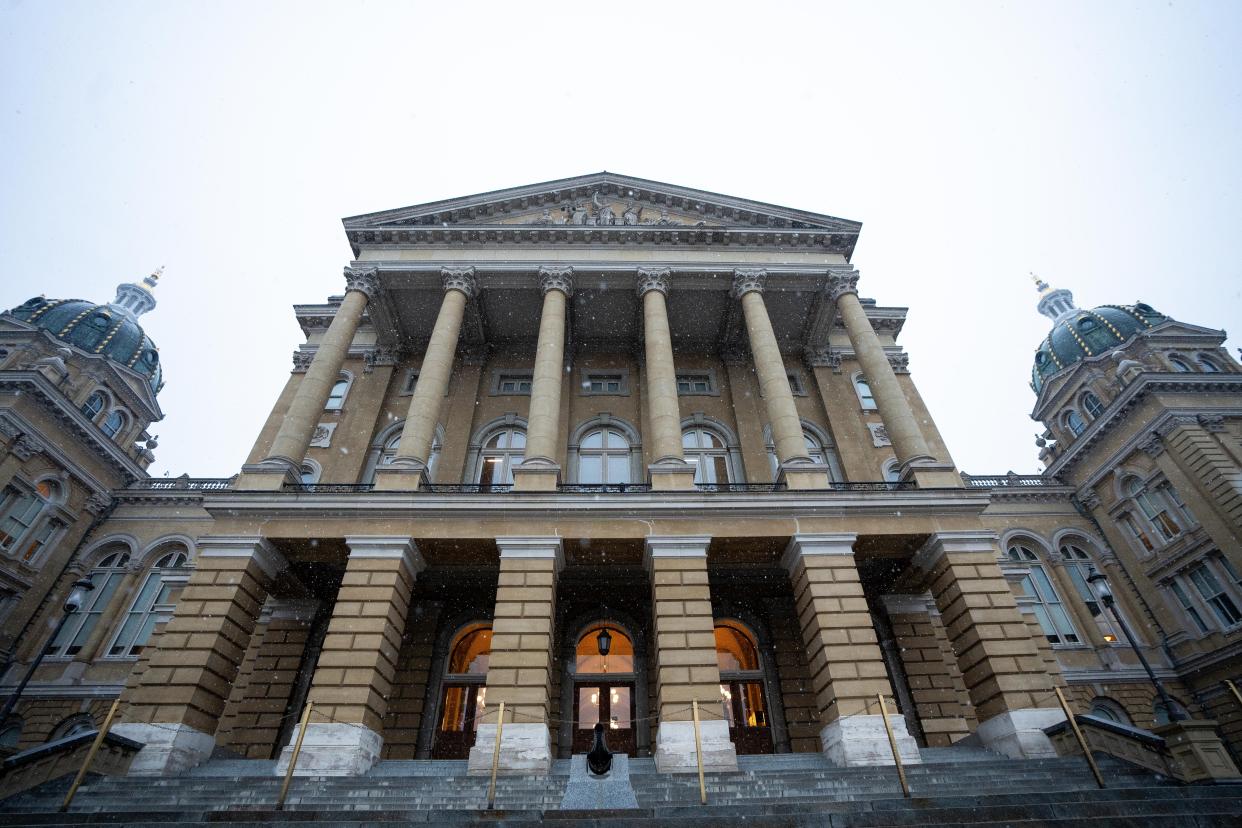 The Iowa State Capitol stands during the legislature's first day of session Monday, Jan. 8, 2024, in Des Moines.