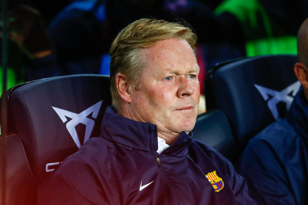 BARCELONA, SPAIN - SEPTEMBER 20: Ronald Koeman, coach of FC Barcelona, looks on during the Spanish league, La Liga Santander, football match played between FC Barcelona and Granada CF at Camp Nou stadium on September 20, 2021, in Barcelona, Spain. (Photo By Xavi Bonilla/Europa Press via Getty Images)