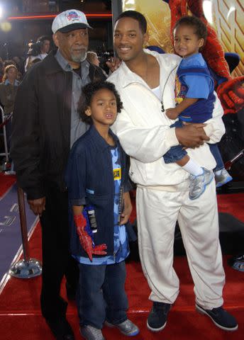 <p>Paul Smith / Featureflash Archive / Alamy</p> Will Smith with his father Willard Carroll Smith Sr. and sons Jaden and Trey at the Los Angeles premiere of 'Spider-Man' in 2002.