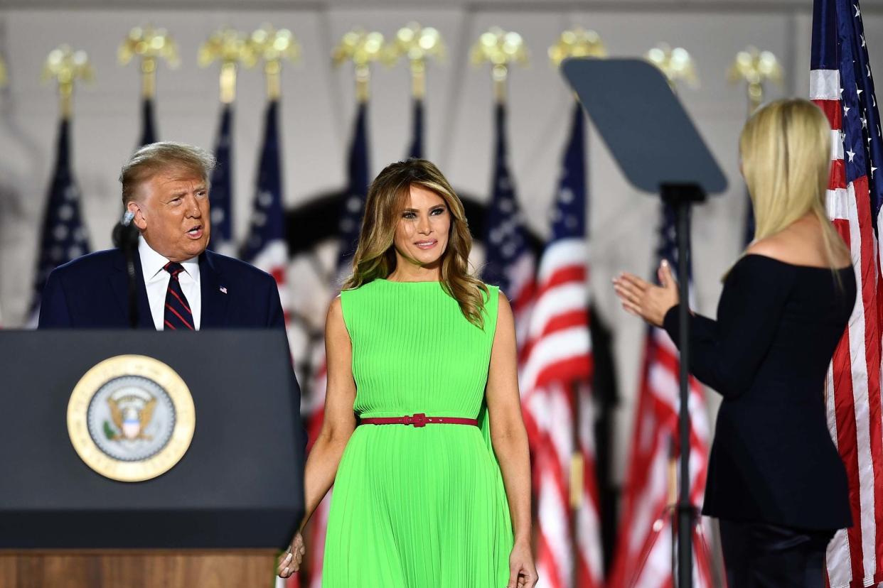 Ivanka Trump (L), daughter and Advisor to the US President, introduces US President Donald Trump and US First Lady Melania Trump ahead of his acceptance speech for the Republican Party nomination for reelection during the final day of the Republican National Convention at the South Lawn of the White House in Washington, DC on August 27, 2020: AFP via Getty Images