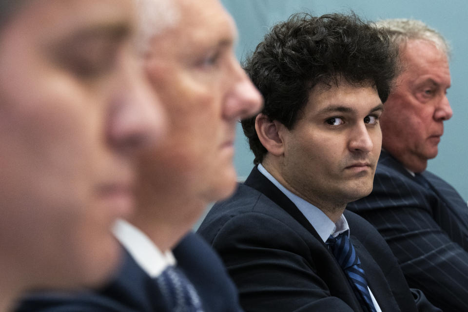 UNITED STATES - MAY 12: From right, Terrence A. Duffy, CEO of the Chicago Mercantile Exchange, Sam Bankman-Fried, CEO of FTX US Derivatives, Christopher Edmonds, chief development officer of the Intercontinental Exchange, and Christopher Perkins, president of CoinFund, testify during the House Agriculture Committee hearing titled Changing Market Roles: The FTX Proposal and Trends in New Clearinghouse Models, in Longworth Building on Thursday, May 12, 2022. (Tom Williams/CQ-Roll Call, Inc via Getty Images)