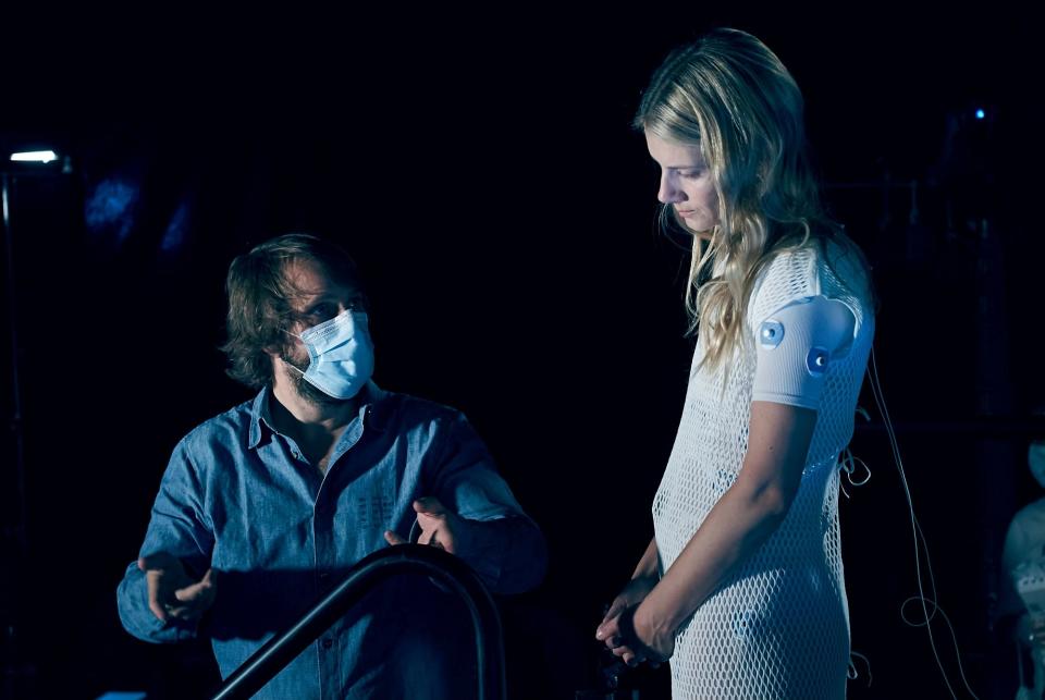 Alexandre Aja with Mélanie Laurent on the sets of <i>Oxygen.</i>