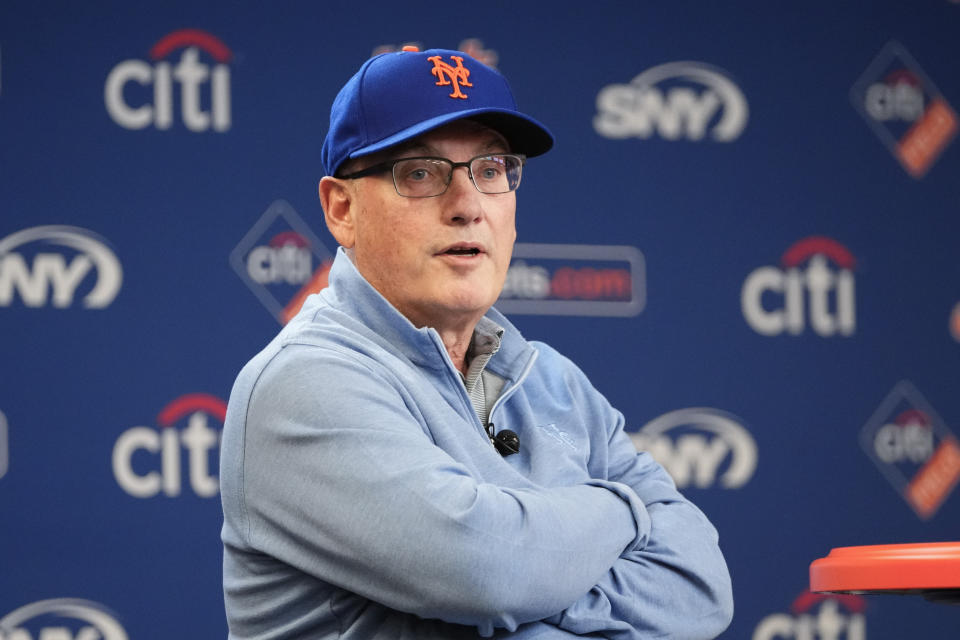 New York Mets owner Steve Cohen speaks during a news conference before a baseball game against the Milwaukee Brewers Wednesday, June 28, 2023, in New York. (AP Photo/Frank Franklin II)