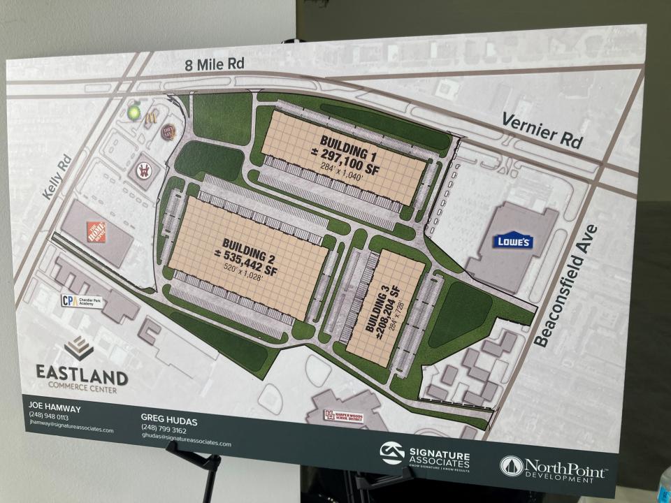 A map of the three warehouses at Eastland Commerce Center