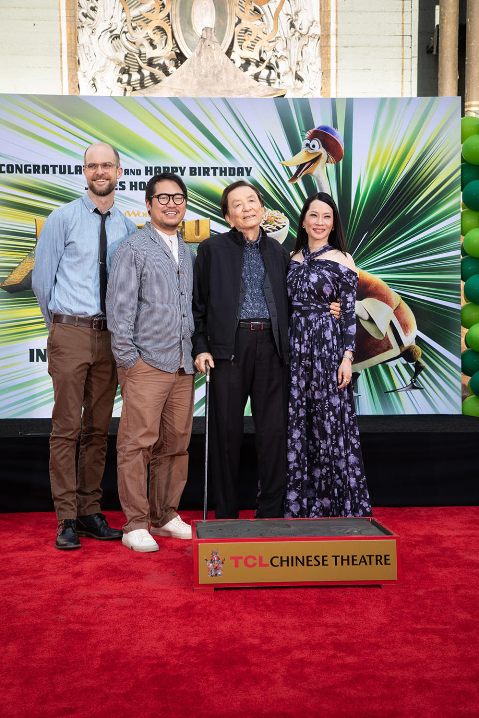 Daniel Scheinert, Daniel Kwan, Honoree James Hong and Lucy Liu attend as DreamWorks Animation host a special hand and footprint ceremony honoring legendary KUNG FU PANDA 4’s James Hong at the TCL Chinese Theatre in Hollywood, CA on Thursday, February 22nd, 2024