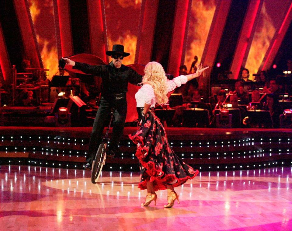 Adam Carolla and Julianne Hough perform a dance on the sixth season of Dancing with the Stars.