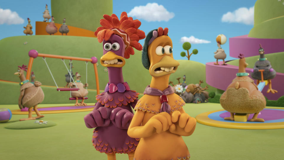 This image released by Netflix shows a scene from "Chicken Run: Dawn of the Nugget." (Netflix via AP)