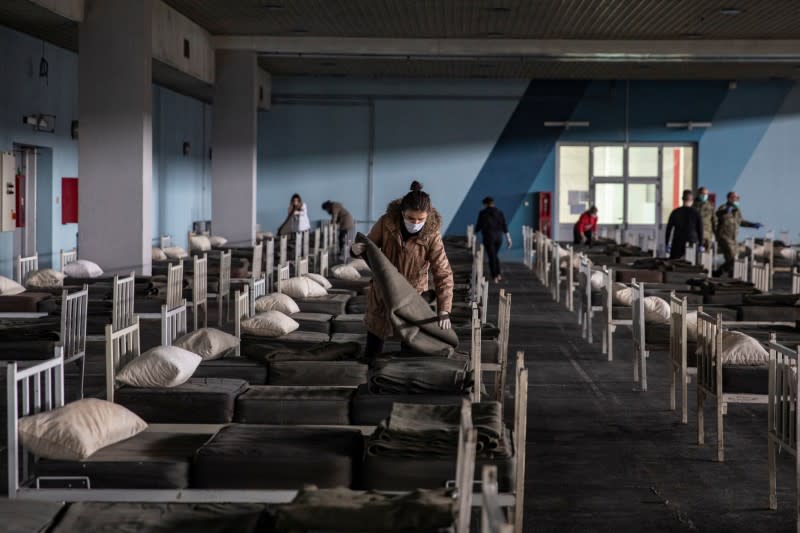 Serbian military and volunteers set up a field hospital for coronavirus cases in Novi Sad