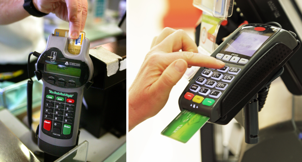 People inserting their cards into a machine