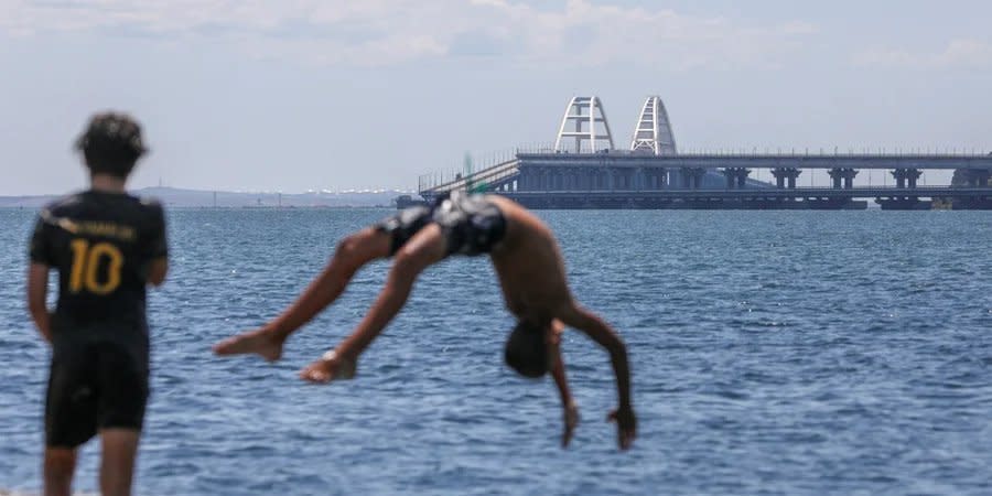 Crimean bridge, view from Russian-occupied Kerch