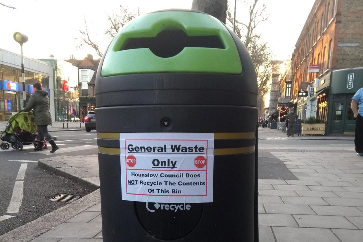 Hounslow council admitted that all waste in street bins goes to landfill or is incinerated