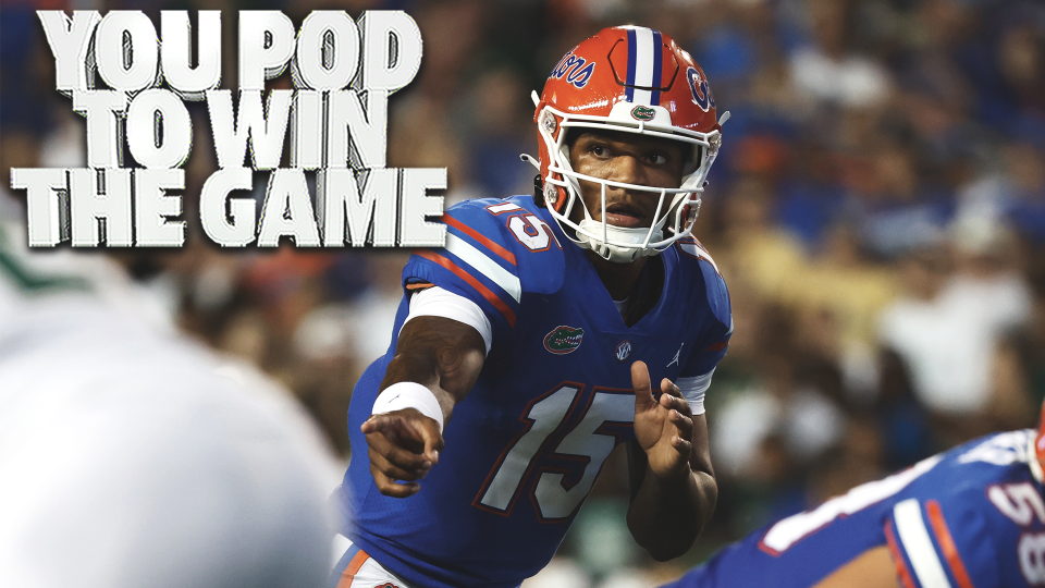 Sep 17, 2022; Gainesville, Florida, USA; Florida Gators quarterback Anthony Richardson (15) points against the South Florida Bulls during the second quarter at Ben Hill Griffin Stadium. Mandatory Credit: Kim Klement-USA TODAY Sports