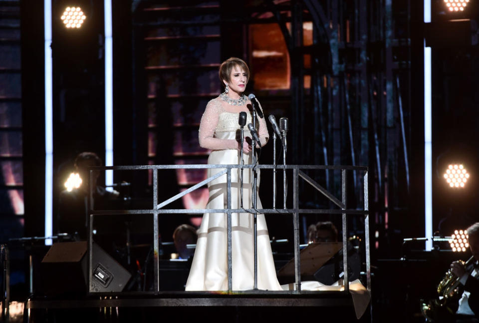 <p>Actress Patti LuPone performs onstage during the 60th Annual Grammy Awards at Madison Square Garden on January 28, 2018, in New York City. (Photo: Getty Images) </p>