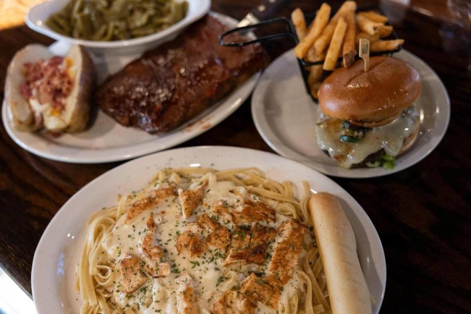 The fettuccini Alfredo with butter and heavy cream sauce with chicken from the Black Bear restaurant in Irvine, Ky, Tuesday, February 20, 2024.