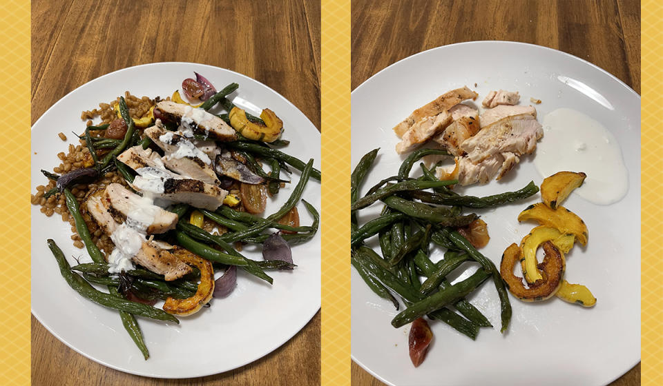 This Chicken and Farro dish was our favorite. I thoroughly enjoyed the composed dish, while my daughter preferred some of the components (no farro!) plated side by side.