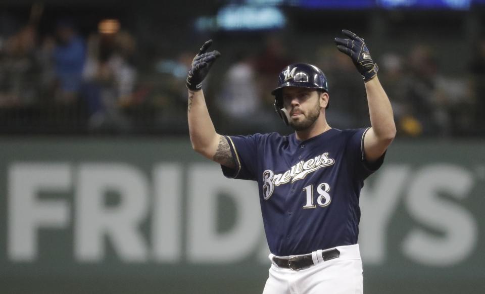 Third baseman Mike Moustakas is returning to Milwaukee. (AP)