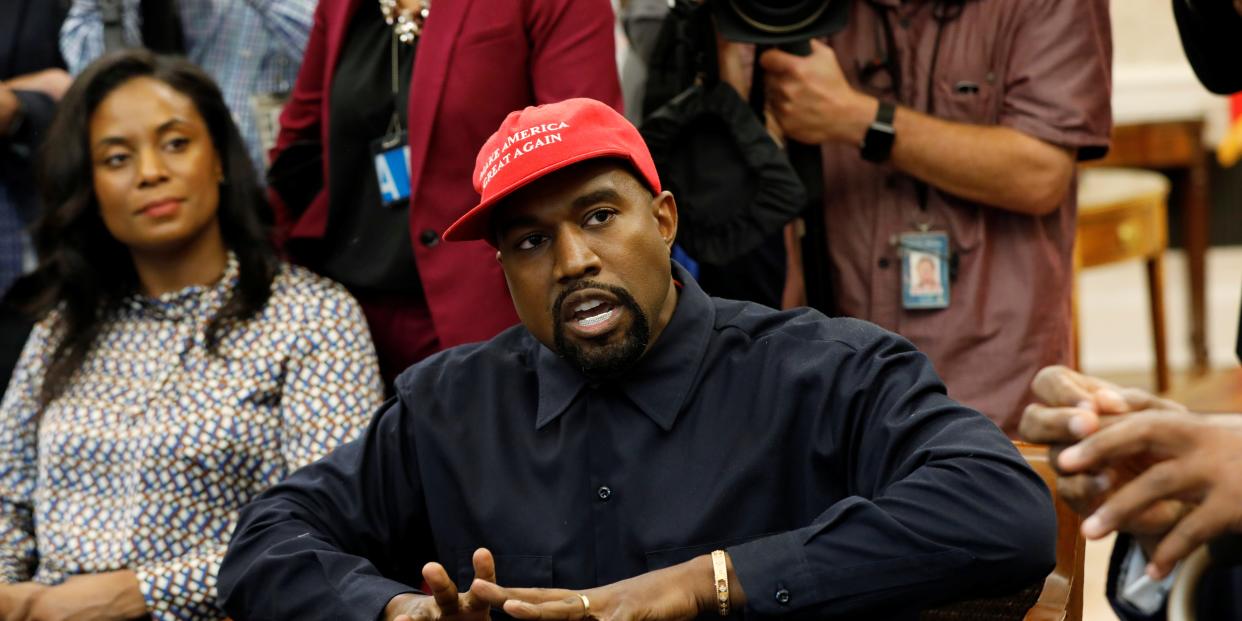 Rapper Kanye West speaks during a meeting with U.S. President Donald Trump and others to discuss criminal justice reform at the White House in Washington, U.S., October 11, 2018. REUTERS/Kevin Lamarque