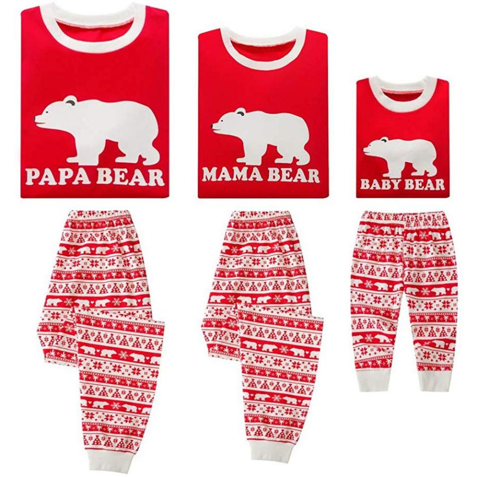 Best for Baby’s First Christmas: Baywell Christmas Family Holiday Bear Warm Printed Pajamas