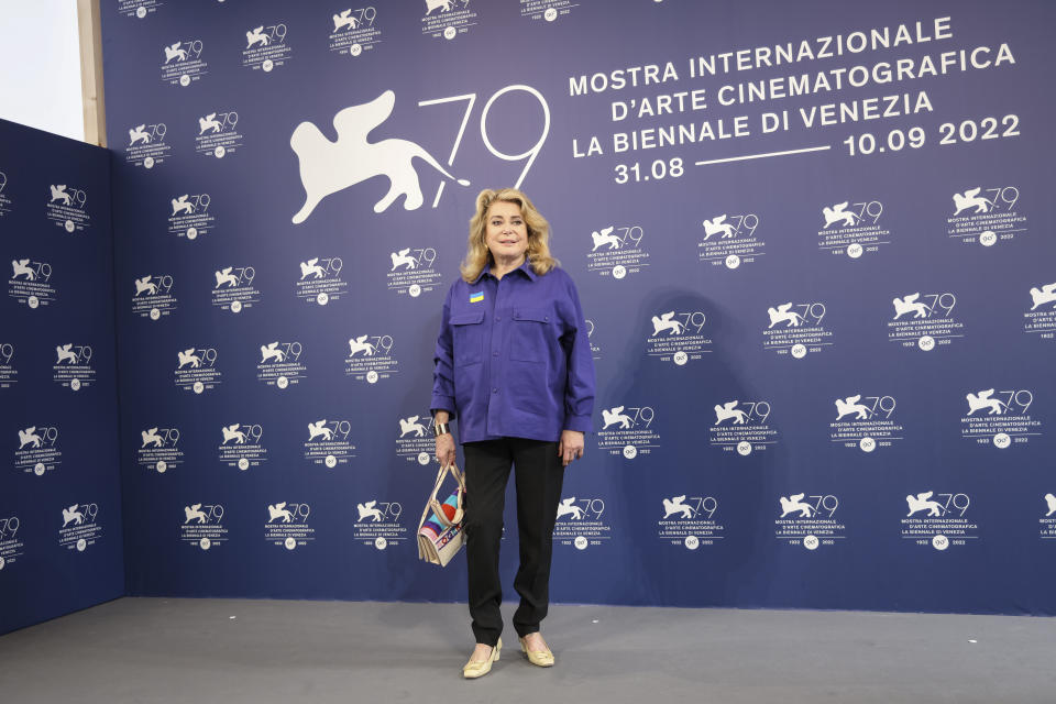 Catherine Deneuve poses for photographers at the photo call for the Golden Lion for Lifetime Achievement during the 79th edition of the Venice Film Festival in Venice, Italy, Wednesday, Aug. 31, 2022. (Photo by Vianney Le Caer/Invision/AP)