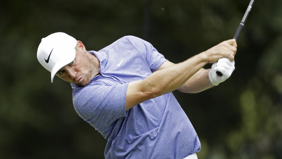 Alex Noren, of Sweden, drives on the fifth hole during the third round of the World Golf Championships-FedEx St. Jude Invitational Saturday, July 27, 2019, in Memphis, Tenn. (AP Photo/Mark Humphrey)